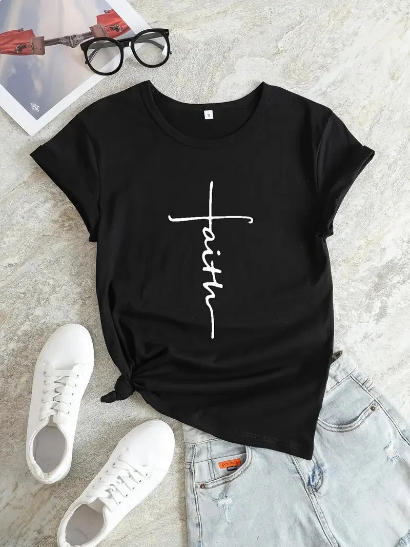 Camiseta Feminina Faith Versátil - Religiosa Cruz da Fé